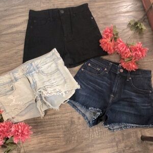 AMERICAN EAGLE & 7 FOR ALL MANKIND size 2 denim & black shorts distressed